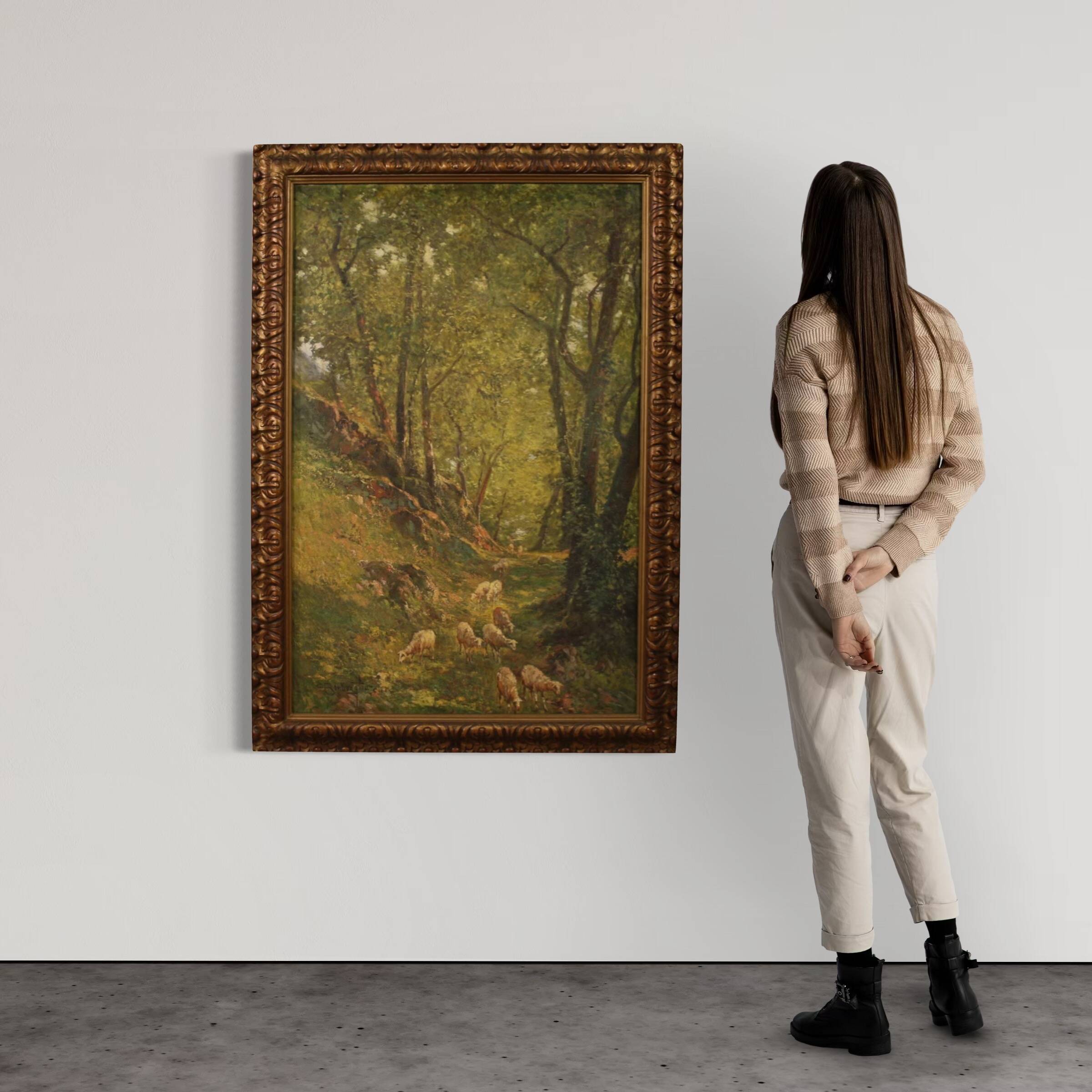 Italian landscape painting with sheep signed C. Bentivoglio