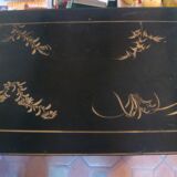 Small chinese lacquered furniture in black with mother-of-pearl inlays / 1 door / 1 drawer