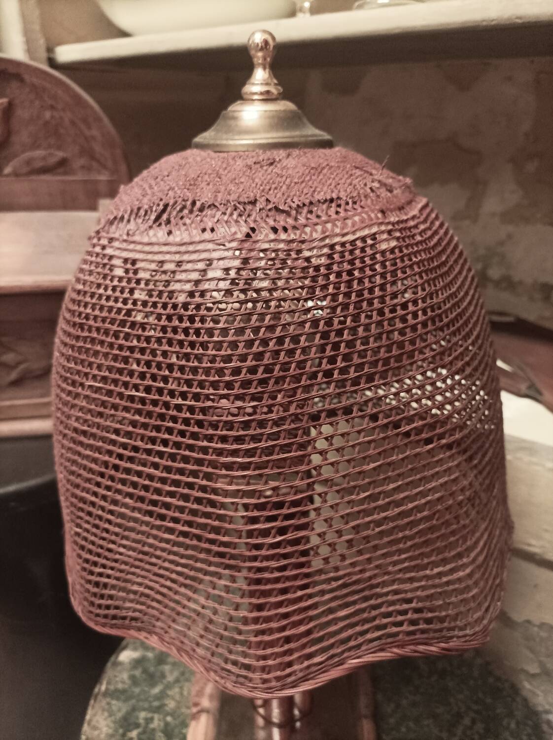 Vintage rattan and chrome metal lamp – 1970s/1980s