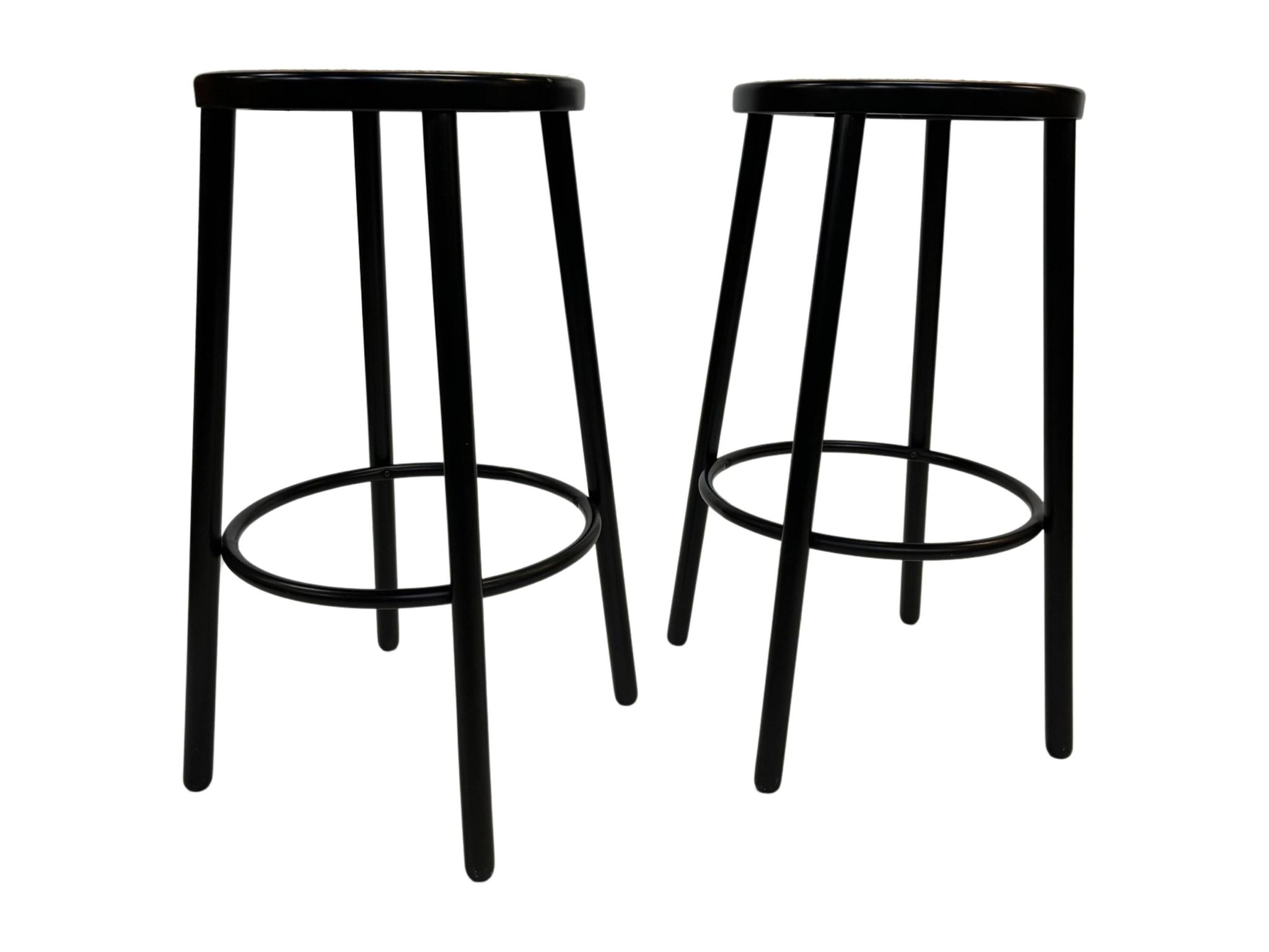 Set of four vintage bar stool - webbing and wood, 1980s Italian design