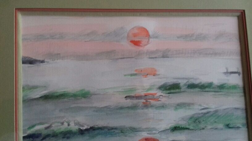 Ancient painting, watercolor "sunset"