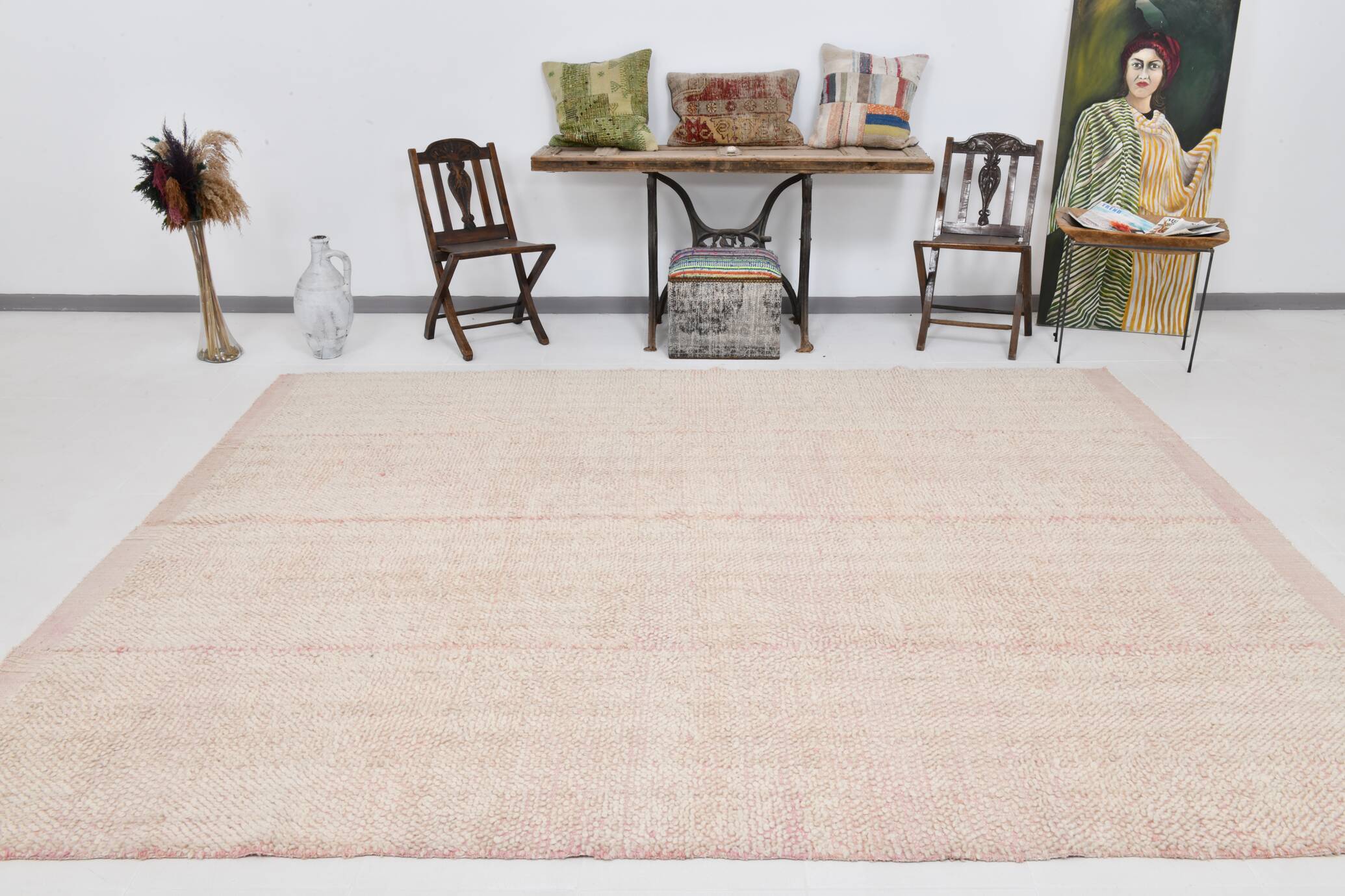 9x11 Pink & Beige Soft Wool Vintage Rug, 263x330Cm SK 33962