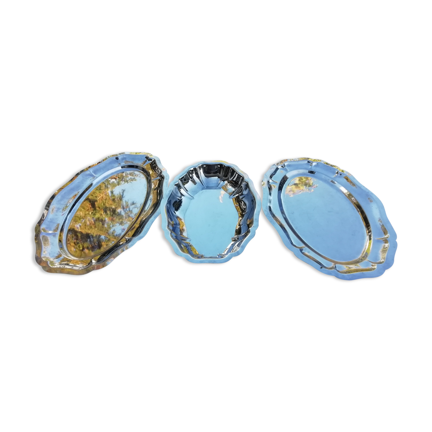 3 retro oval serving dishes in stainless steel