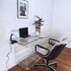 Small glass desk and plexiglass