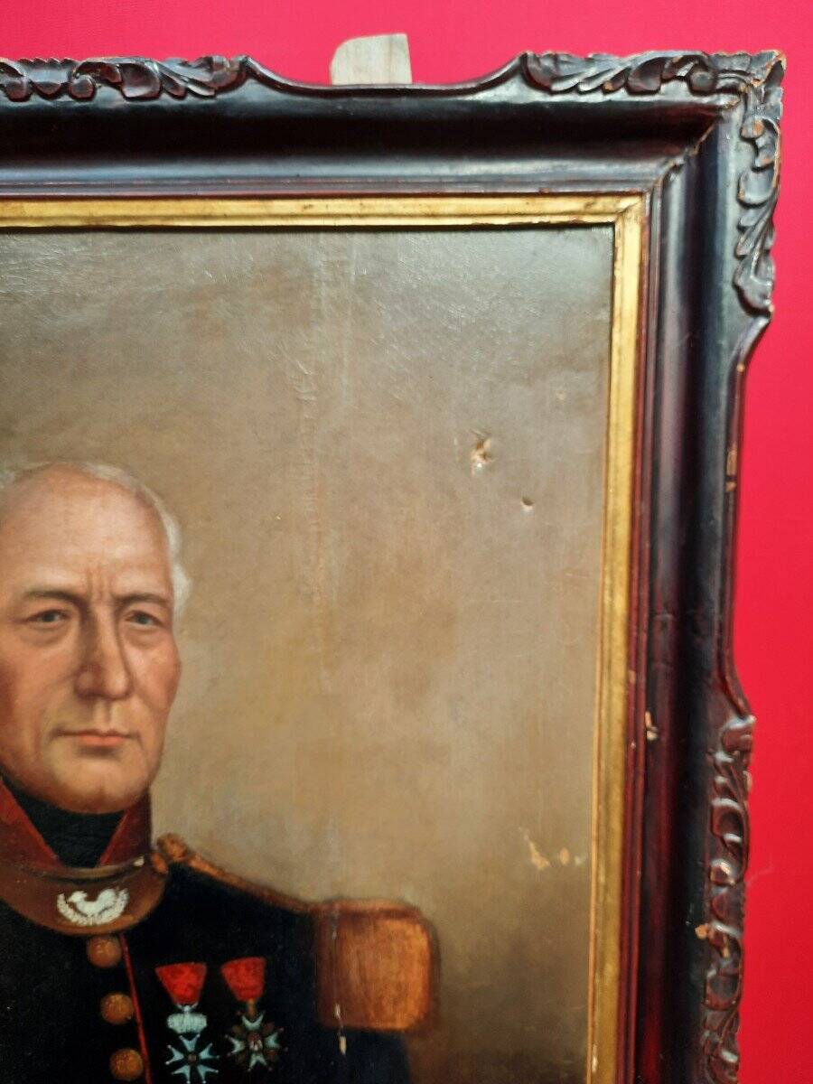 Peinture à l'huile d'un soldat antique du XIXe siècle en uniforme militaire