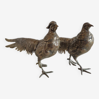 Pair of silver metal pheasants