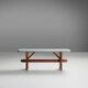 Rustic Art Deco Wooden Bench with Blue Top, France, 1930s