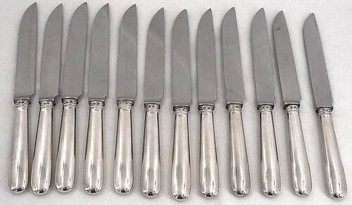 Cardeilhac, Christofle, 12 cheese knives, dessert, Minerva silver, Uniplat.