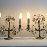Pair of girandole lamps in bronze and crystal