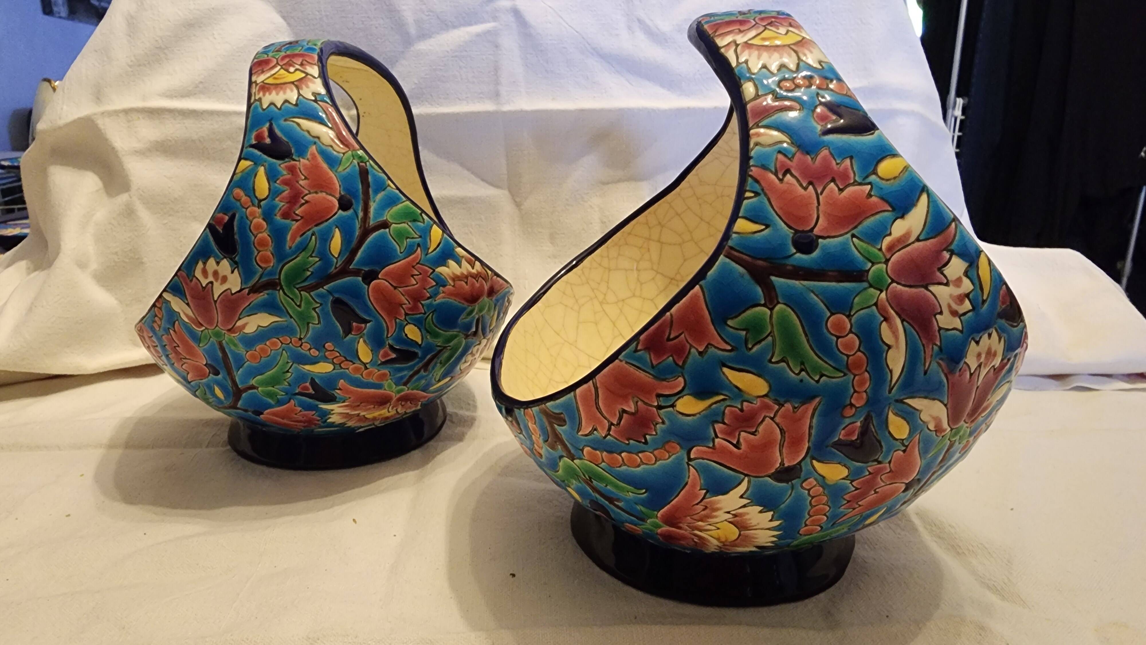 Bowl with handle in Longwy enamels