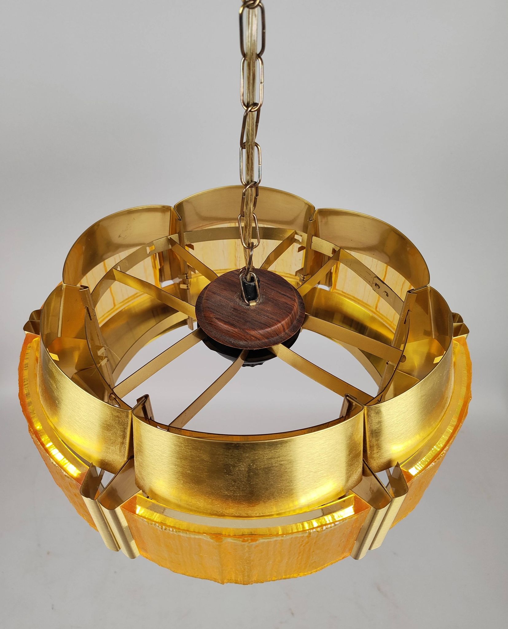 Brass and plastic pendant lamp by Werner Schou, Denmark, 1960