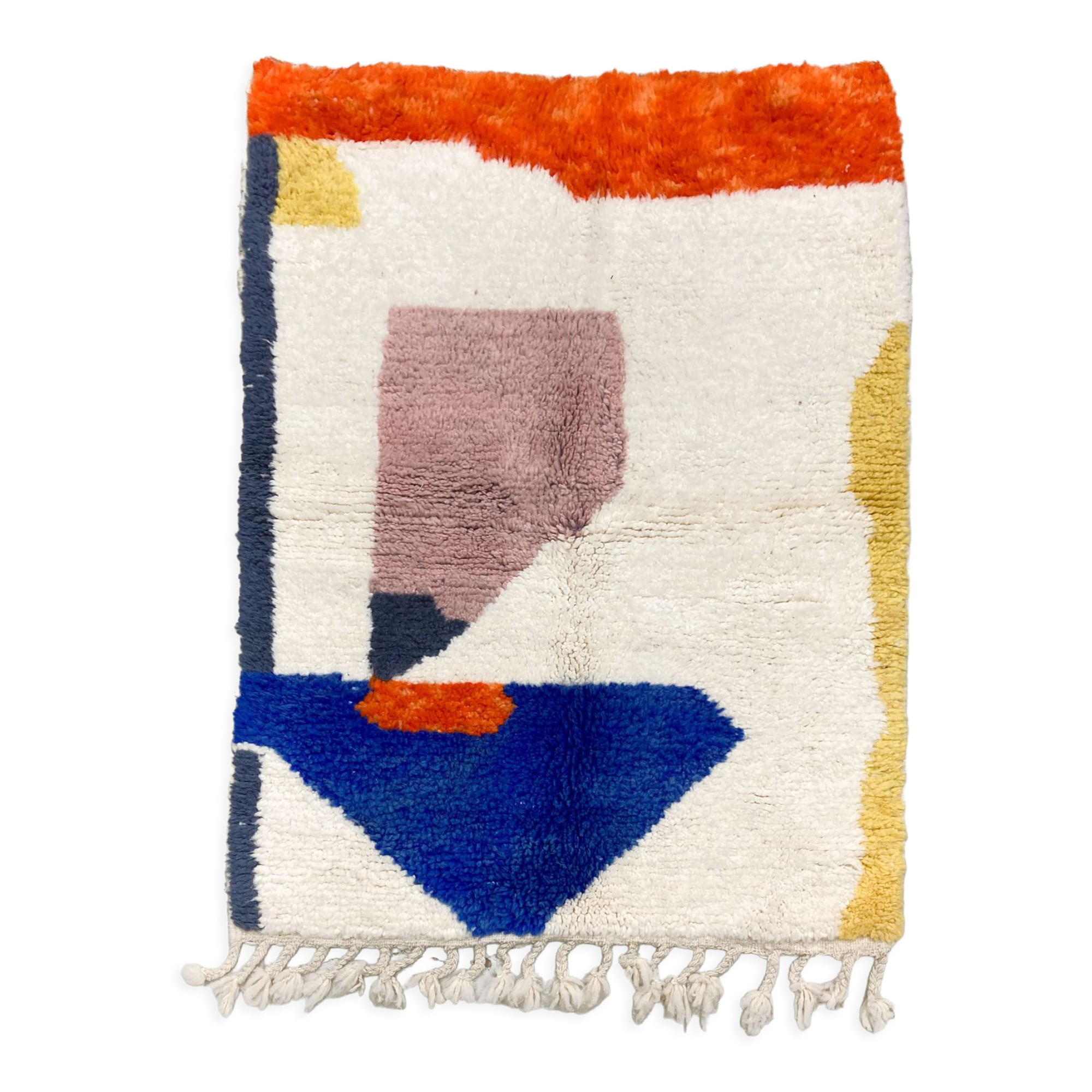 Moroccan Berber carpet beni ouarain ecru with colorful patterns 143x110cm