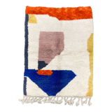 Moroccan Berber carpet beni ouarain ecru with colorful patterns 143x110cm