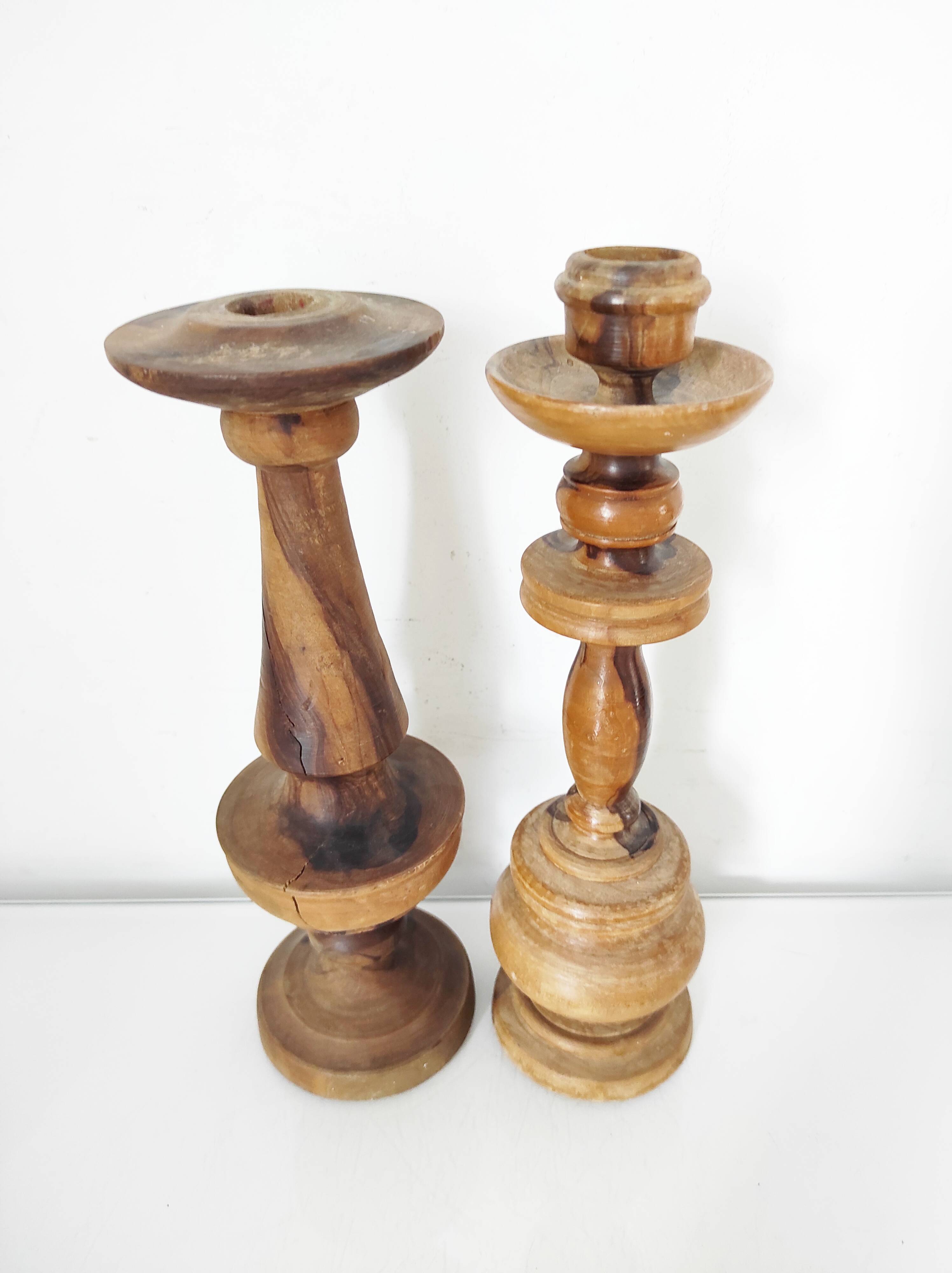 Set of 4 turned wooden candle holders