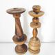 Set of 4 turned wooden candle holders