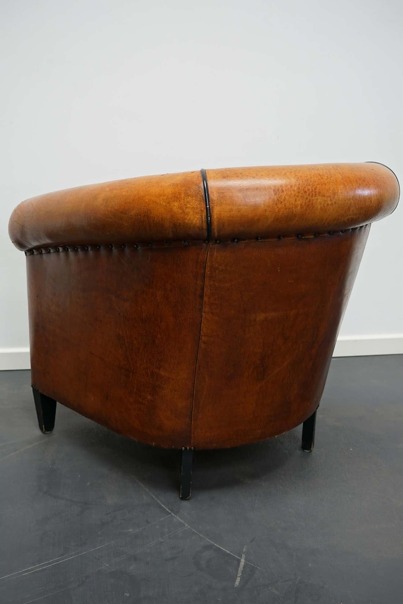Vintage club chair in cognac-coloured leather Netherlands