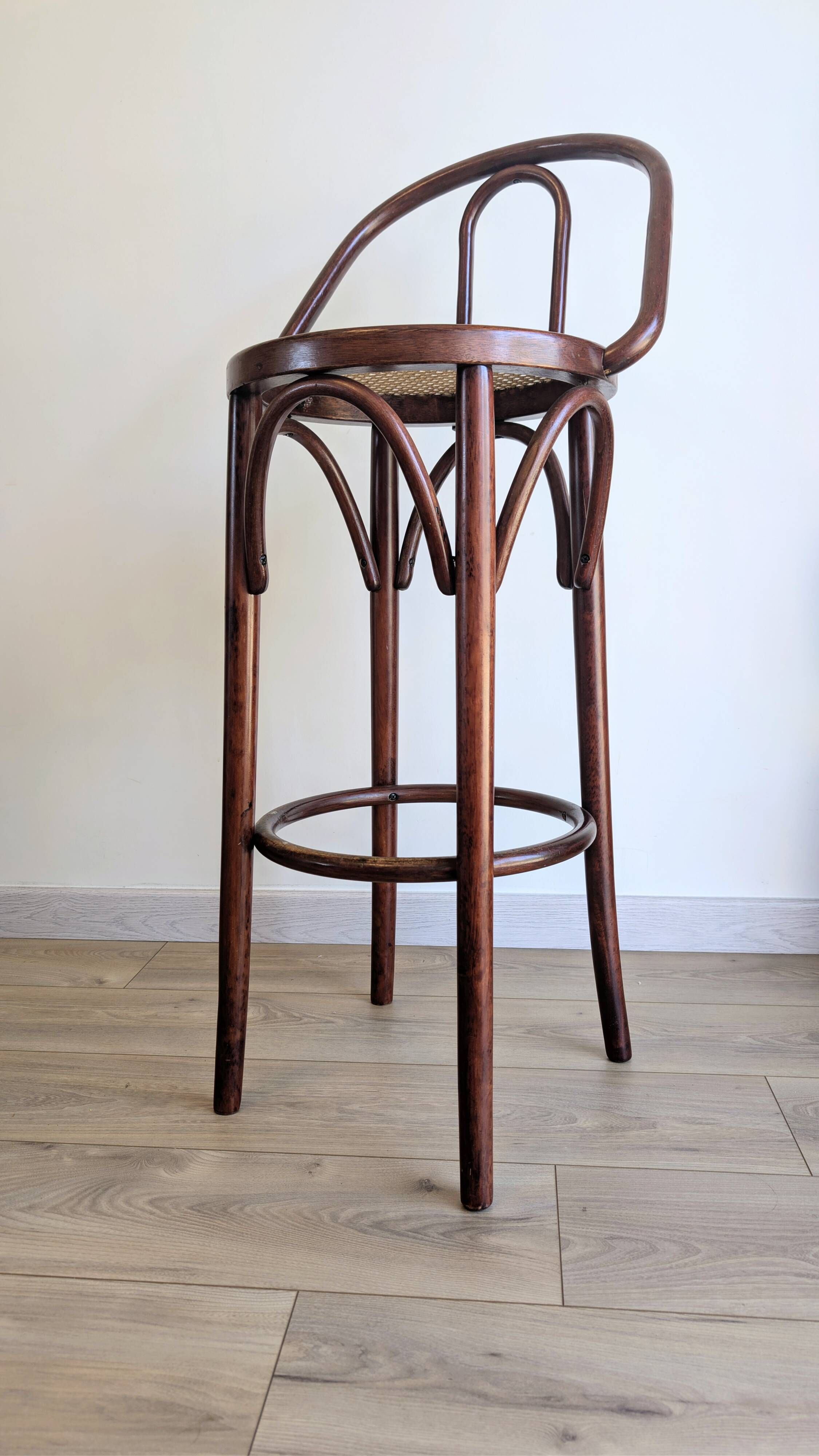Bistro bar chair in curved wood and cane in Thonet style