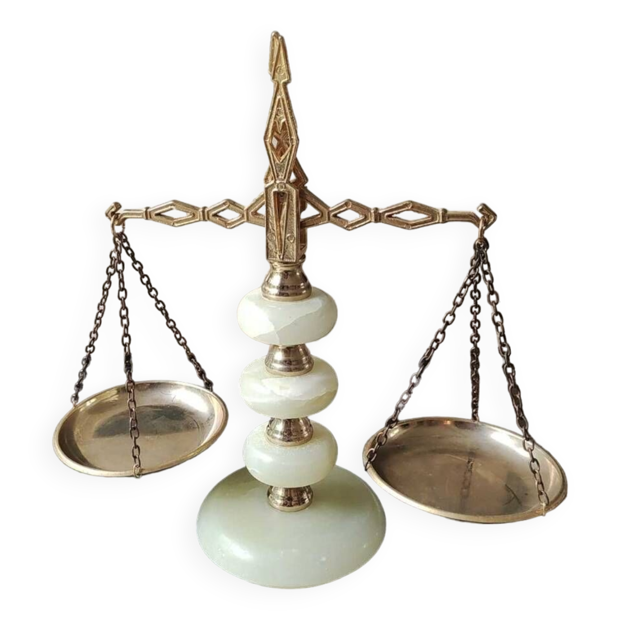 Old decorative Scales of Justice. Onyx, marble/brass. From the 50s. Dim 29 x 30 cm