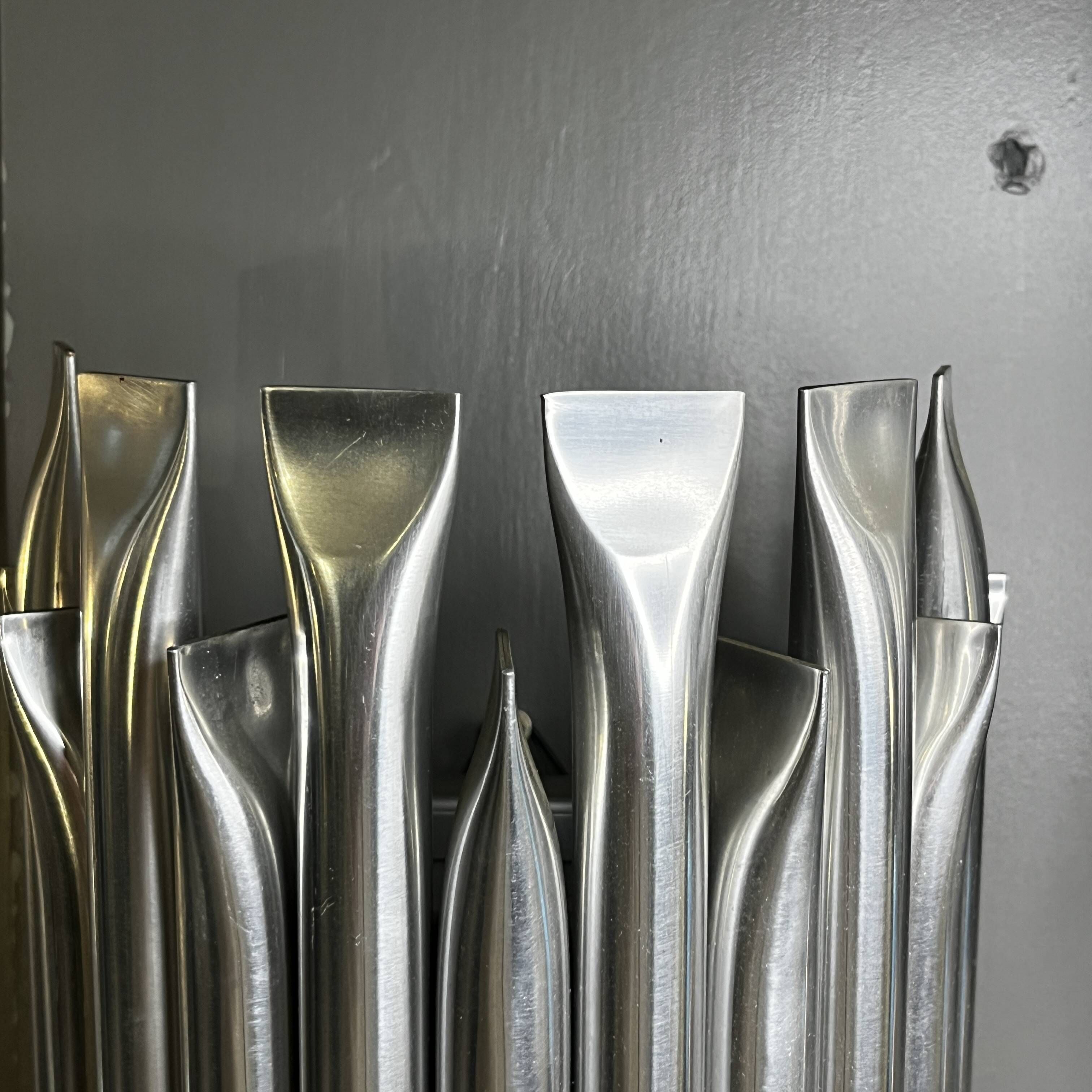 Raak 'concorde' pair of wall lights, 'organ tube' type in brushed aluminium, ca 1970