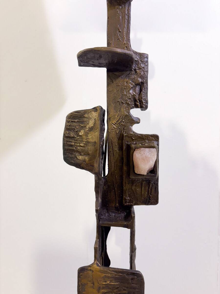 Brutalist bronze Floor Lamp with Incrusted Stones , 1970s