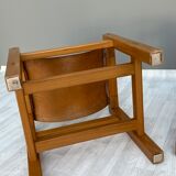 House Regain 3 Stools In Solid Elm And Leather 70s