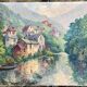 Ancient painting - View of Chateauneuf les Bains - Puy de Dôme - Auvergne