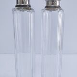 Three Art Deco crystal chrome glass bottles
