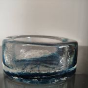 Vide-poche / cendrier en verre bullé bleu – provenance Suède