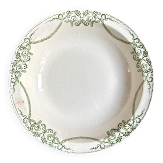 Plat rond et creux Creil & Montereau en faïence verte, service "Napoléon"