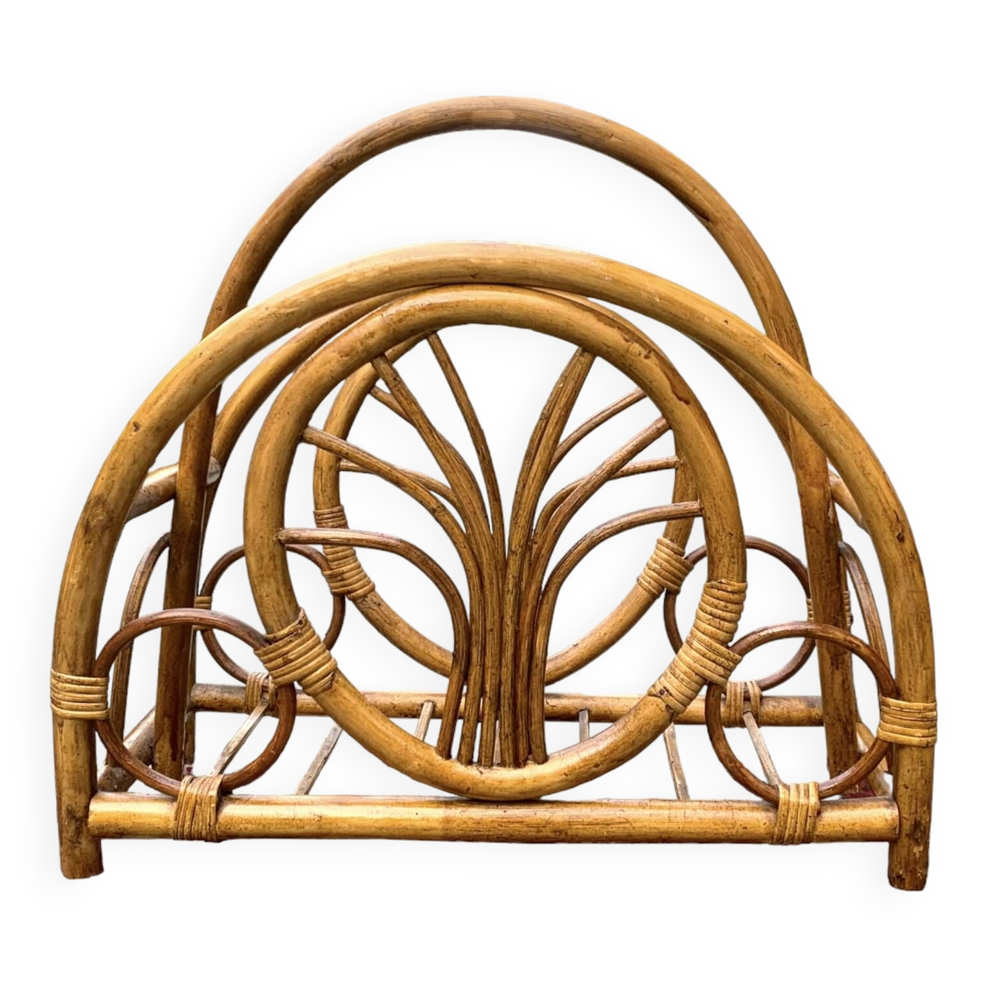 Vintage bamboo and wicker magazine rack