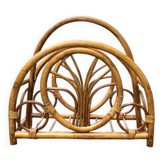 Vintage bamboo and wicker magazine rack