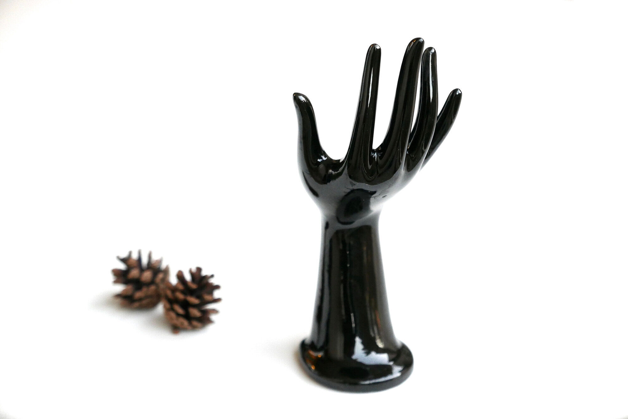 Vase ring hand black porcelain, early 1970s