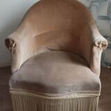 Beige velvet toad armchair