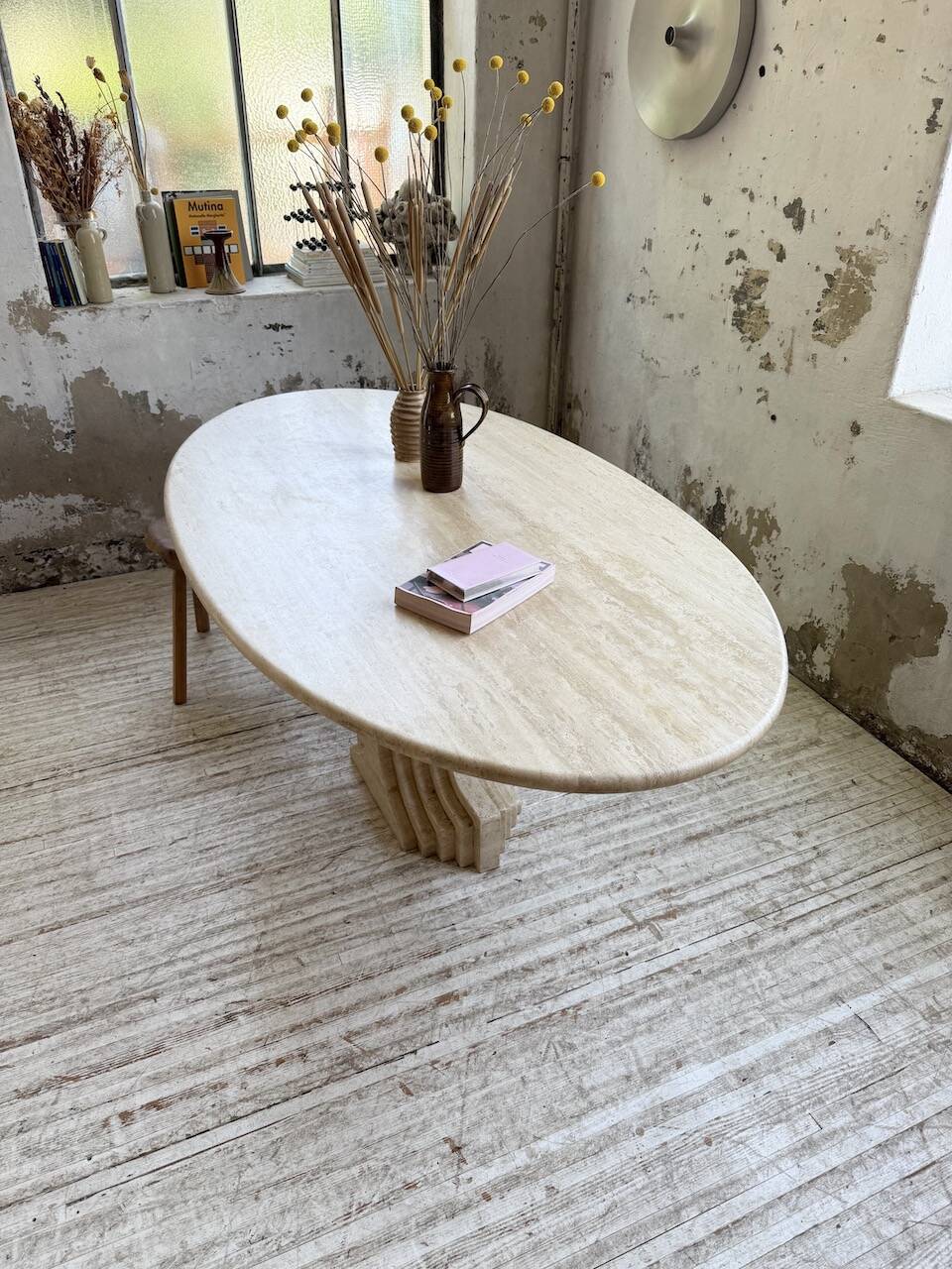Travertine dining table 1970 Italy Tobia Scarpa