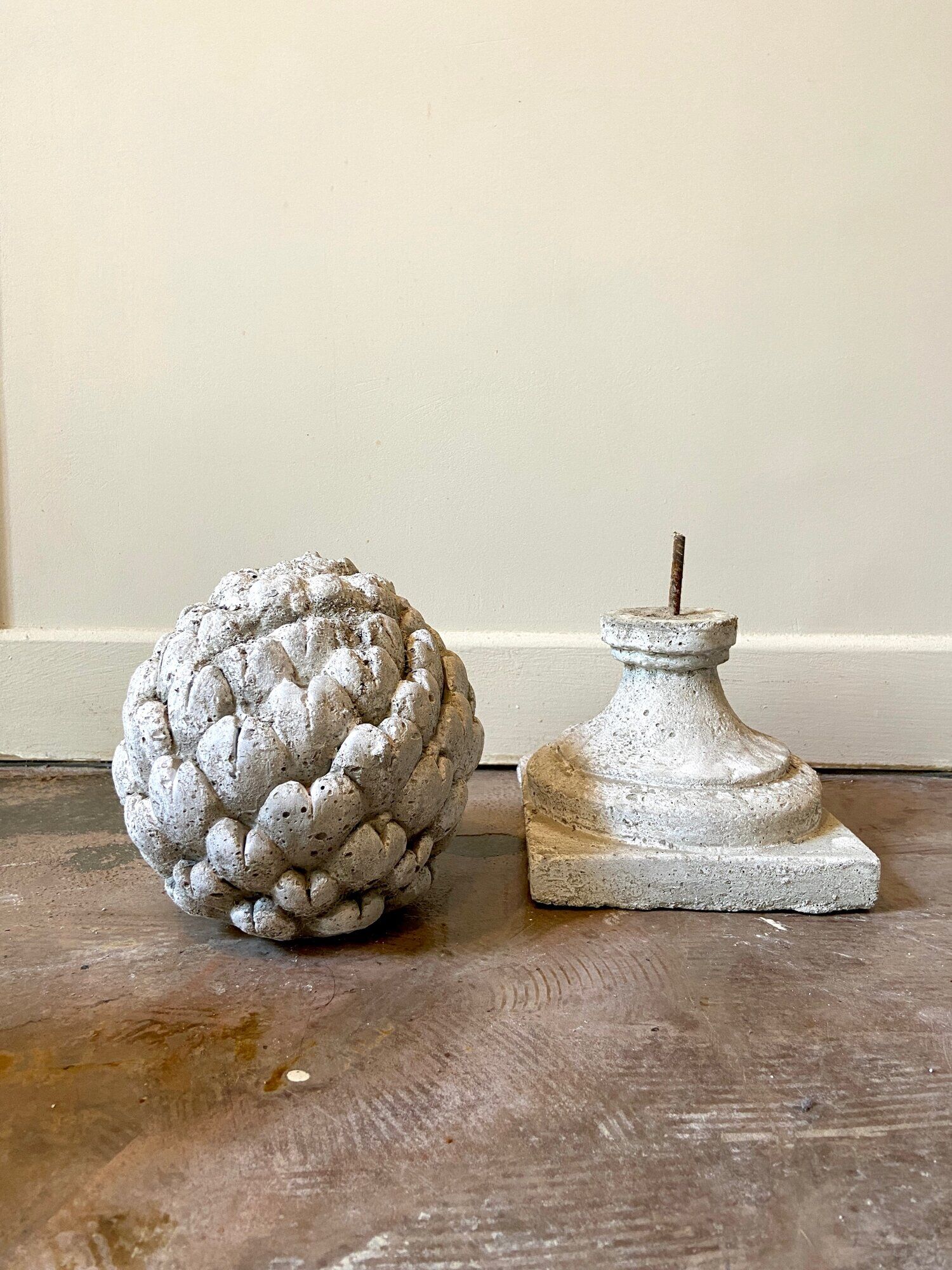 Ornamental artichoke in bleached concrete