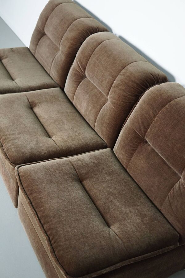 Canapé modulable vintage en velours marron/vert, 3 éléments