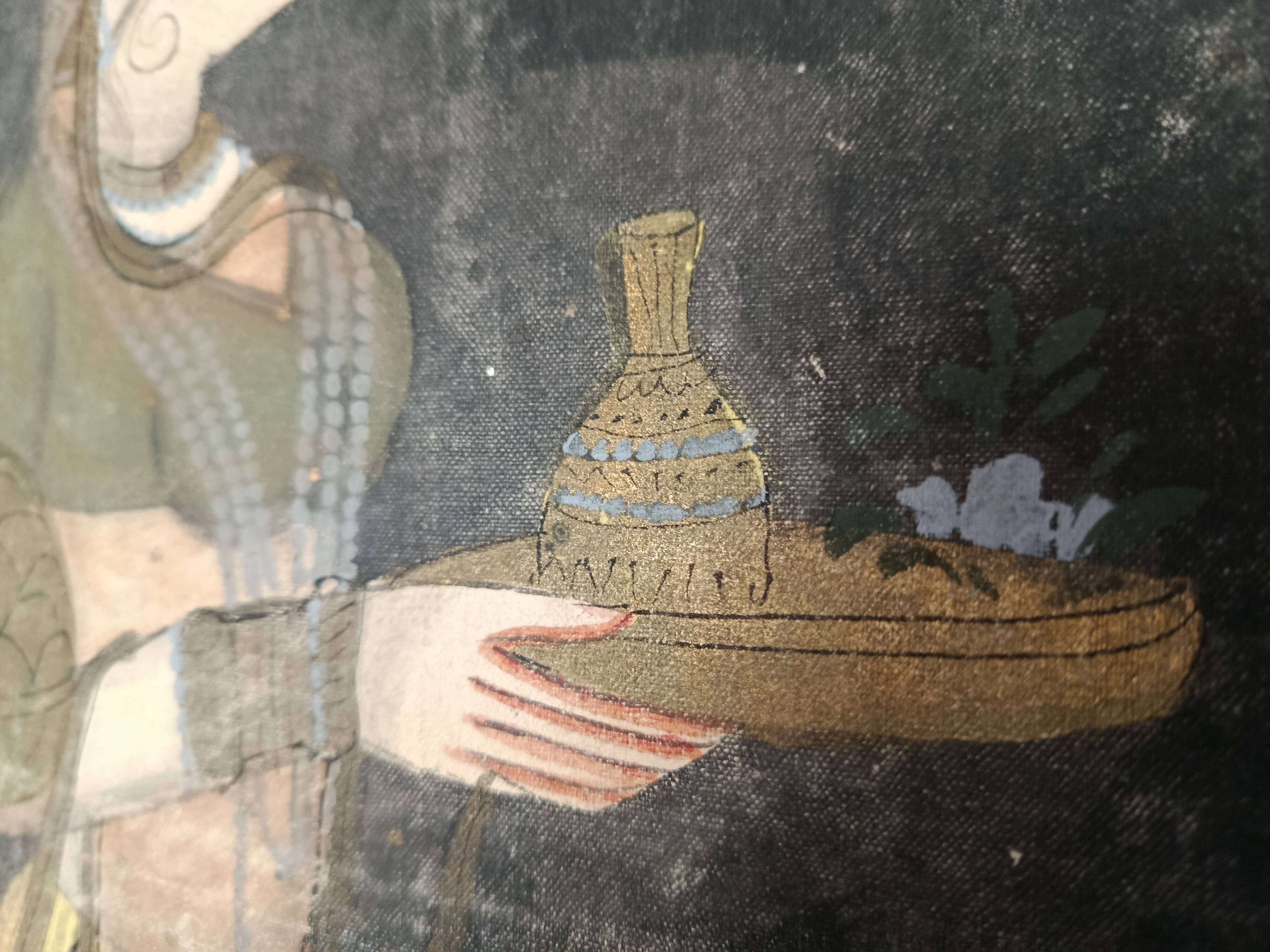 INDIA PICHWAI painting on silk KRISHNA RADHA GOPIS, Kanera Rajasthan mid 20th century