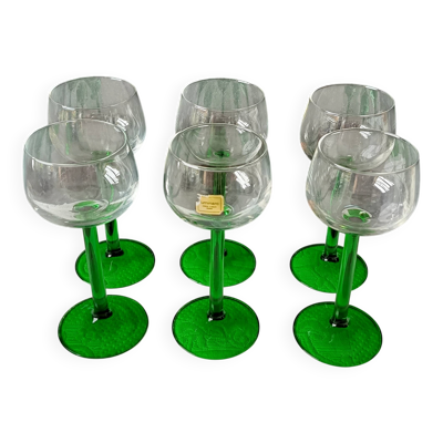 6 VERRES pied vert émeraude Luminarc, verre vin du rhin, vin blanc