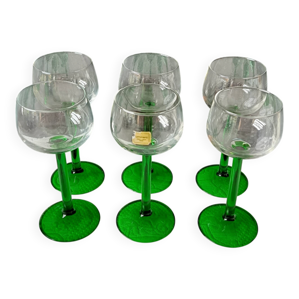 6 VERRES pied vert émeraude Luminarc, verre vin du rhin, vin blanc