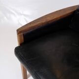Armchair Made In Rosewood & Black Leather Cushions By Hans Olsen From 1960s