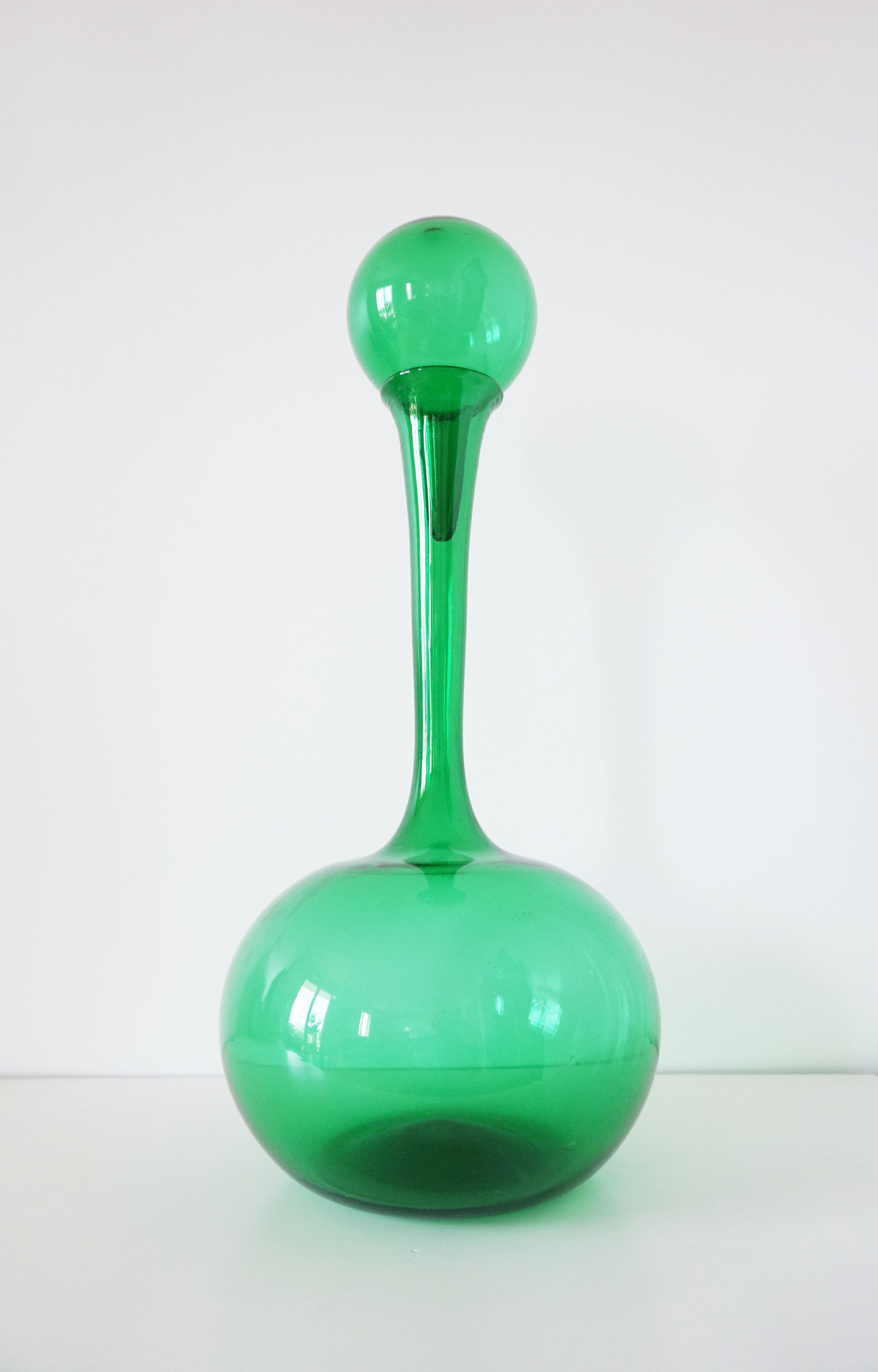 Italian bottle or decanter in green blown glass empoli