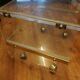 David Lange designer coffee table, plexiglass and gold metal, sliding top