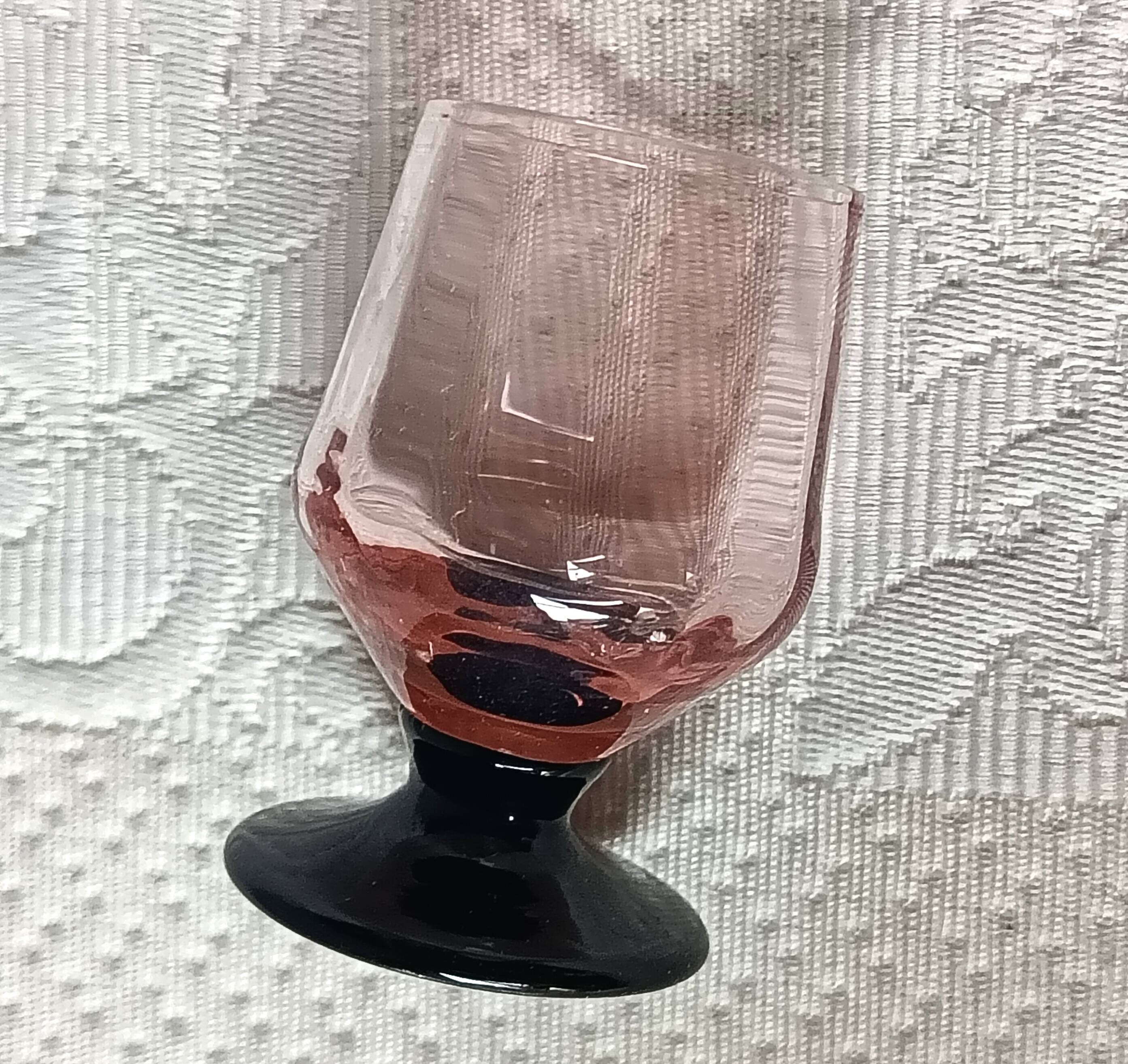 9 french liqueur glasses pink black foot vintage france