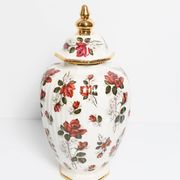 Large hand-painted ceramic vase with roses, sweet box, 20th century, Belgium, 1960s.