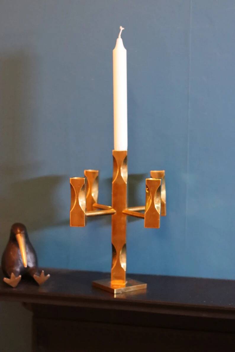 Five-Arm Brass Candelabrum by Lars Åkesson for Vallonmässing, Sweden
