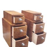 Pair of Art Deco bedside tables in elm burl veneer