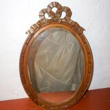 vintage oval mirror * carved wood wall mirror ribbon * antique louis xvi