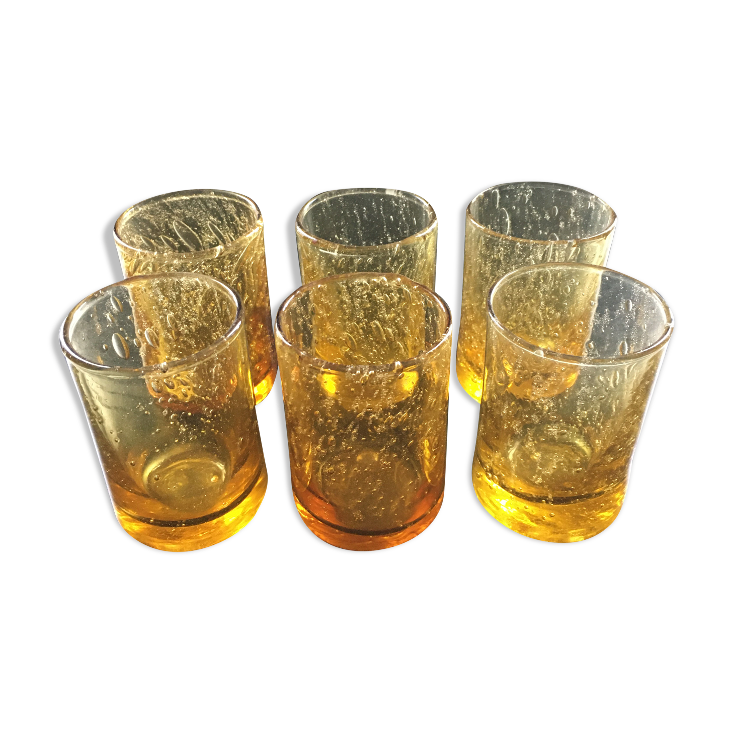 Lot 6 amber glasses biot style