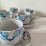 6 vintage cups and 6 saucers with blue cloud decoration by Chriss G.