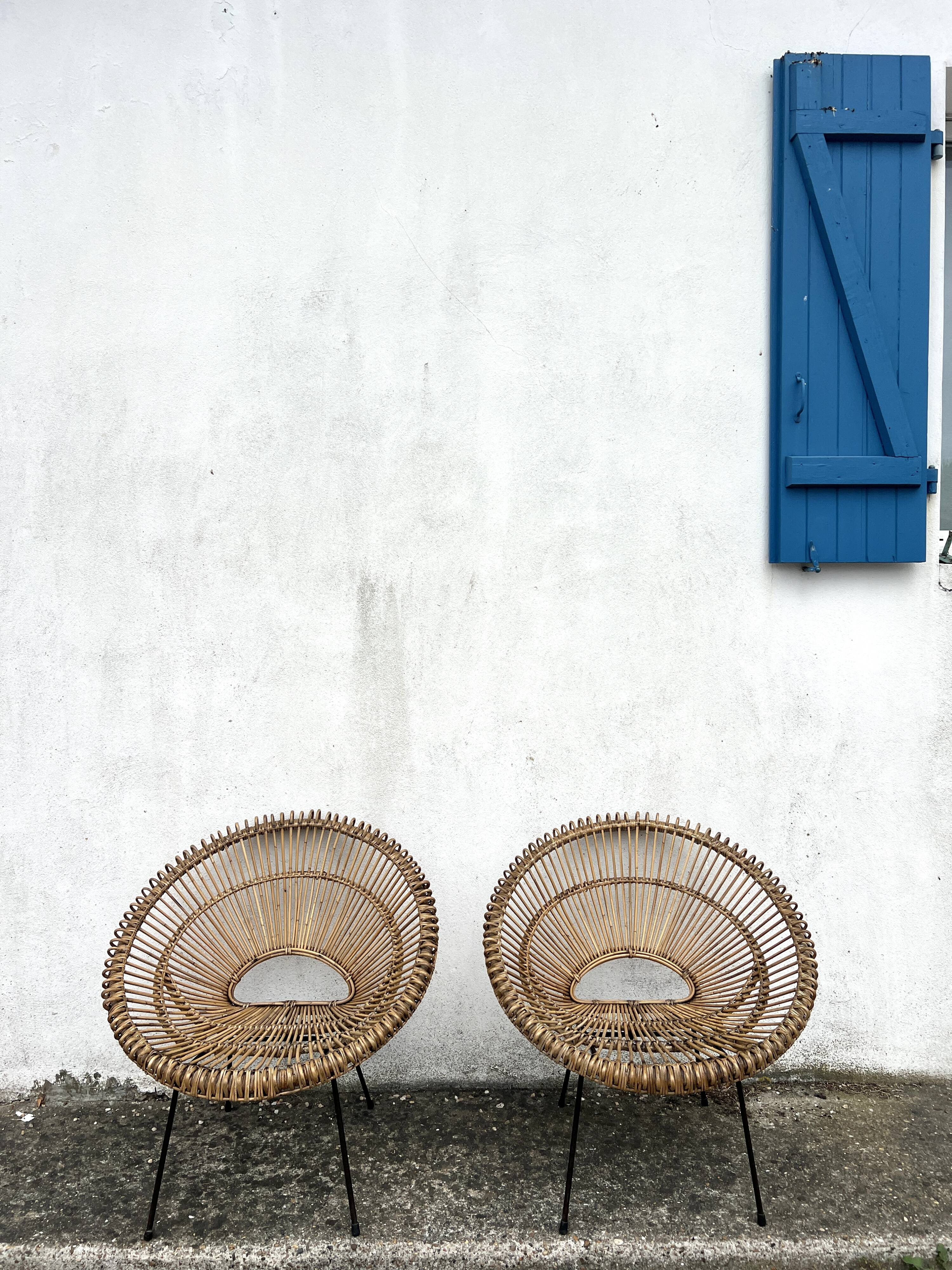 Pair of rattan armchairs